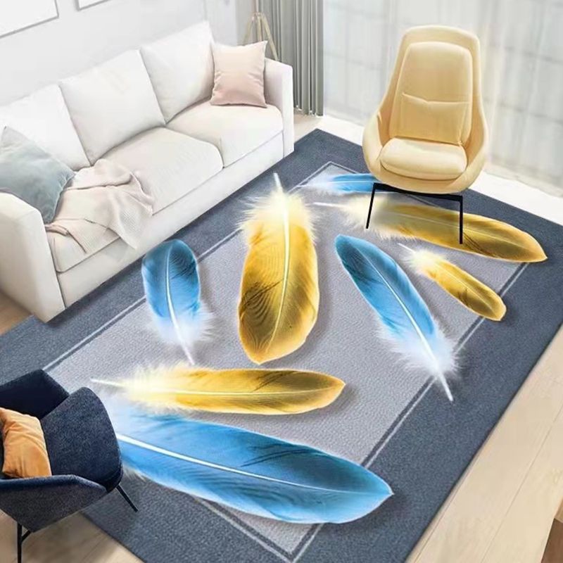 Gray Feather Carpet Polyester Modern Carpet Non-Slip Backing Carpet for Home Decor