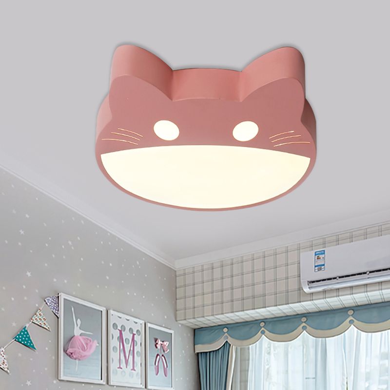 Cat Shaped Flushmount Ceiling Fixture Contemporary Acrylic Green/Yellow/Pink LED Flush Light for Bedroom