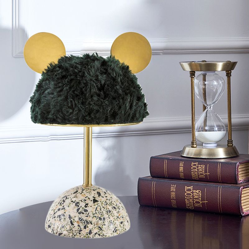 Lampada da tavolo in tessuto peluche con orsetto per bambini, stile 1 lampadina, lampada da comodino rosa/verde scuro/rosa chiaro con base a cupola in terrazzo
