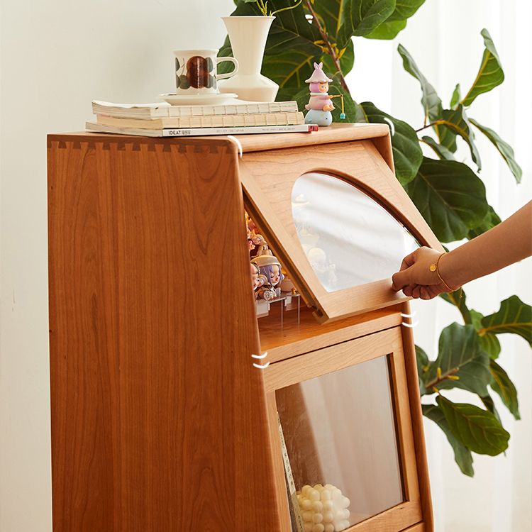 2 - Door and 1 - Drawer Solid Wood Chest 43.3" Tall Glass Paned Side Cabinet