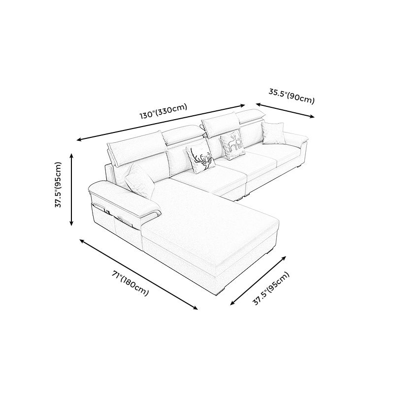Modern L-Shape Sectional Pillow Back Cushion Sofa and Chaise with Storage
