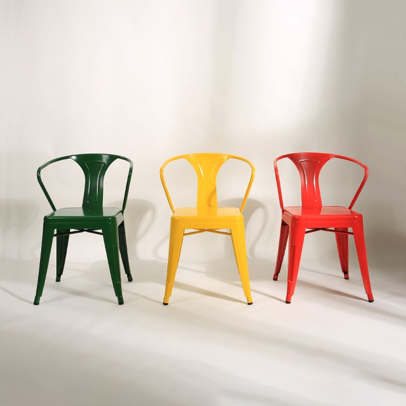 Industrial Dining Armchairs with Metal Legs Slat Back Dining Arm Chair for Coffee Bar