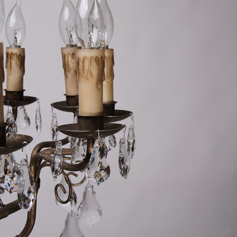 Crystal Candle Ceiling Chandelier Traditional 12 Lights Living Room Pendant Lighting in Bronze