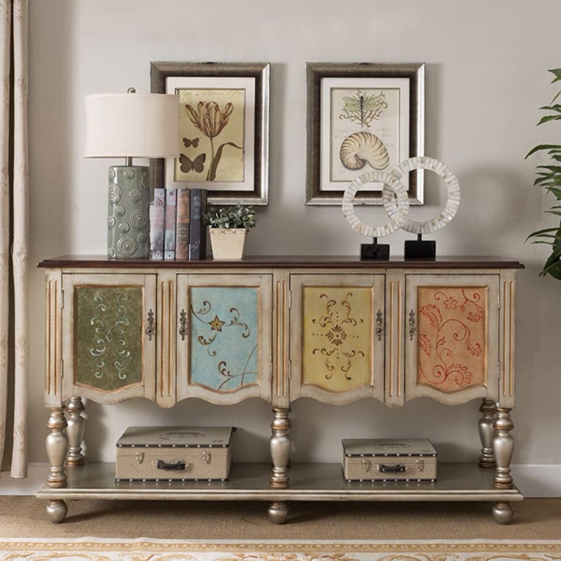 French Country Rectangle Console Table Rubber Wood Console Accent Table for Hall