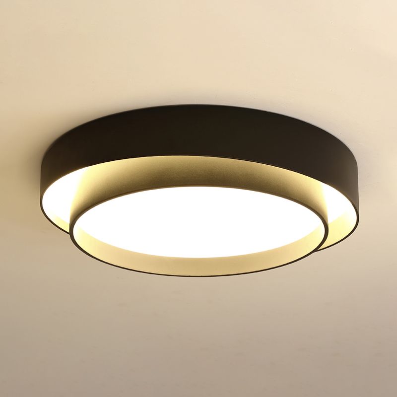 16"/19.5" Wide Simple LED Flush Mount Acrylic White/Black Layered Circle Ceiling Light Fixture in Warm/White Light
