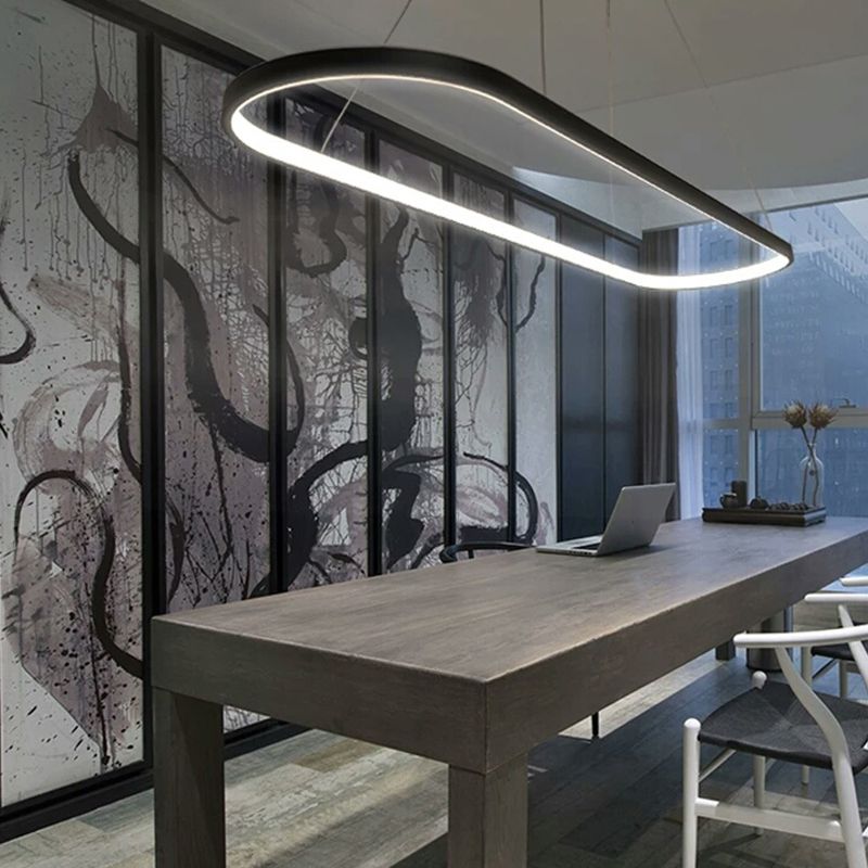 Modern sala da pranzo illuminazione ovale con soffitto a sospensione di metallo lampadario