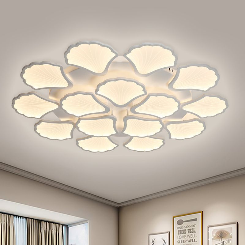3/5/9 Lichter Wohnzimmer-LED-Deckenleuchte mit Ginkgoblatt-Acrylschirm, weiße Beleuchtungskörper in warmem/weißem/natürlichem Licht