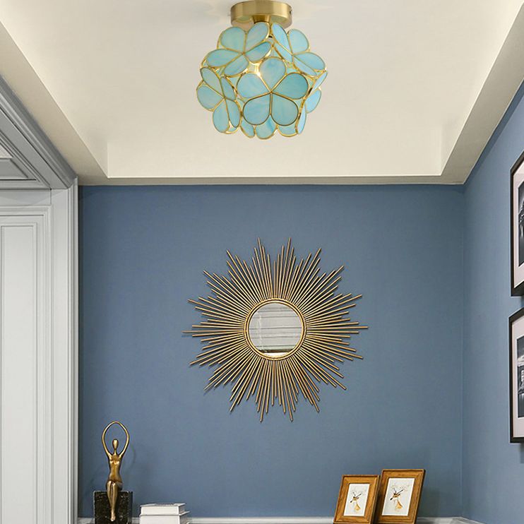 Luz de techo semi rascilla de pasillo pequeño vidrio antiguo 1 cabezal de montaje de montaje luminoso