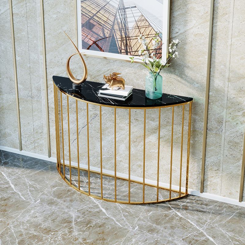 Contemporary Marble Console Accent Table Half Moon Iron End Table for Hall