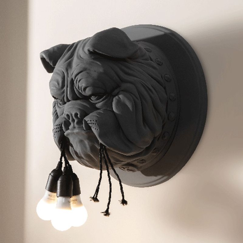 Bulldog Shaped Wall Light Fixture Nordic Resin 3 Heads Bathroom Sconce Lighting Fixture