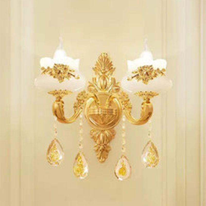 Classic Candelabra Hanging Chandelier Faux Jade Pendulum Light with Curved Arm in Gold