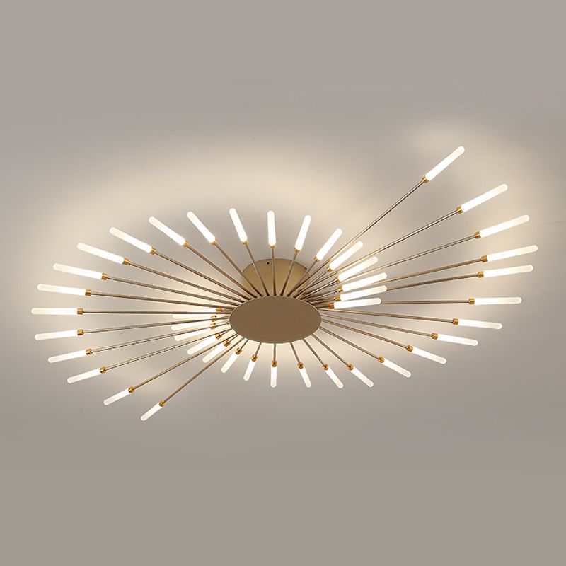 Modern Minimalist LED Semi Flush Mount Lacquered Iron Linear Ceiling Light with Acrylic Shade