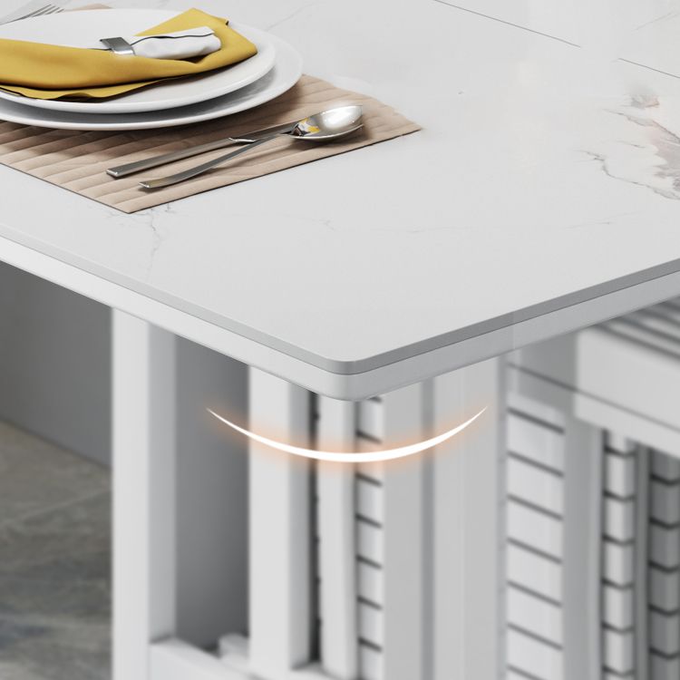 Contemporary Style Sintered Stone Dining Table with White Removable Leaf and Trestle Base