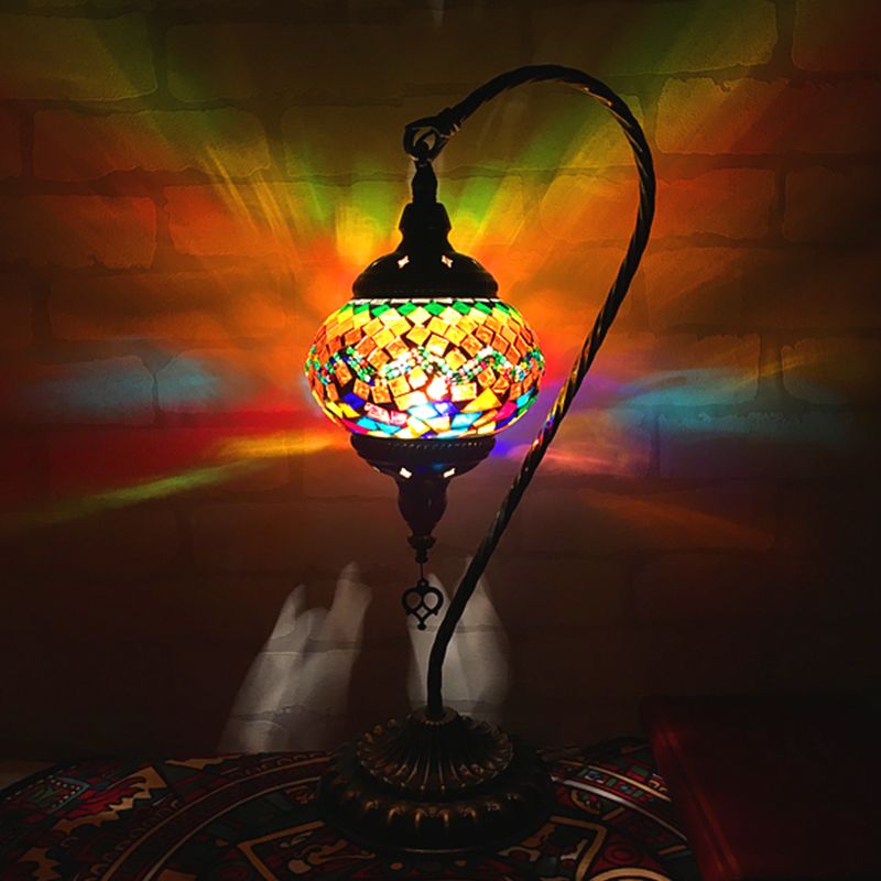 Mesa de dormitorio de brazo curvo Luz de arte retro de vidrio retro bulbo individual blanco/amarillo/naranja lámpara de noche