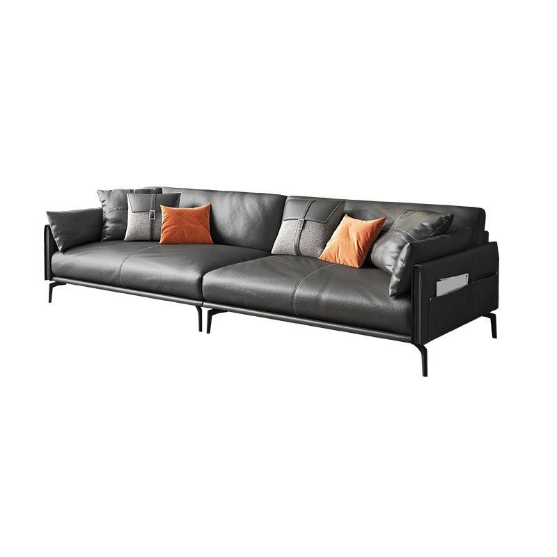 Scandinavian Dark Gray Stain-Resistant Storage Grain Leather Sofa & Chaise