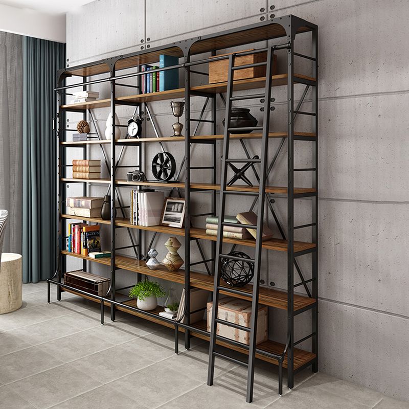 Modern Style Open Back Bookshelf Standard Metal Bookcase in Black