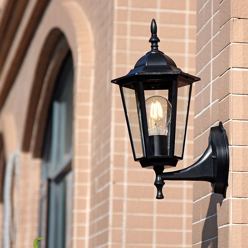 Clear Glass Tapered Wall Light Fixture Vintage Single-Bulb Courtyard Wall Sconce Lamp