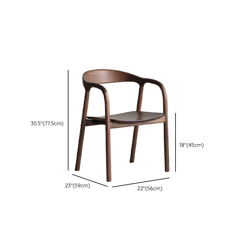 Contemporary Indoor Walnut Wood Open Back Arm Dining Chair in Brown