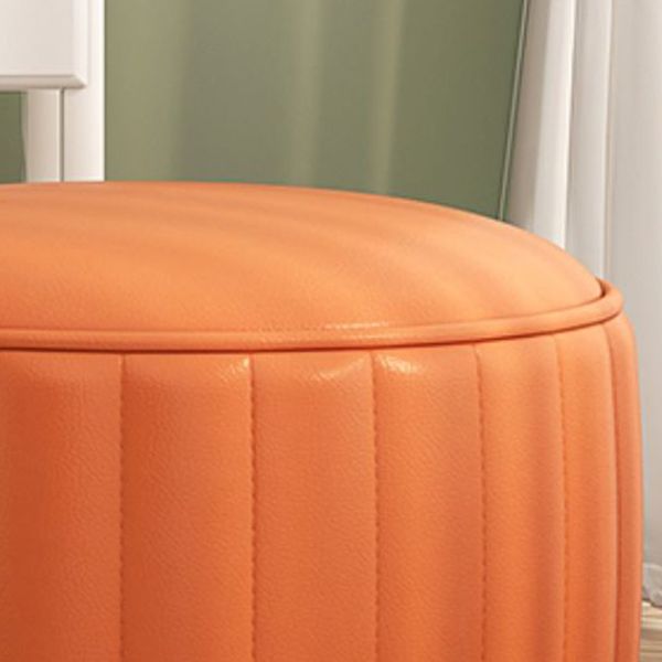 Orange Leather Pouf Modern Round Pure Color Pouf for Drawing Room