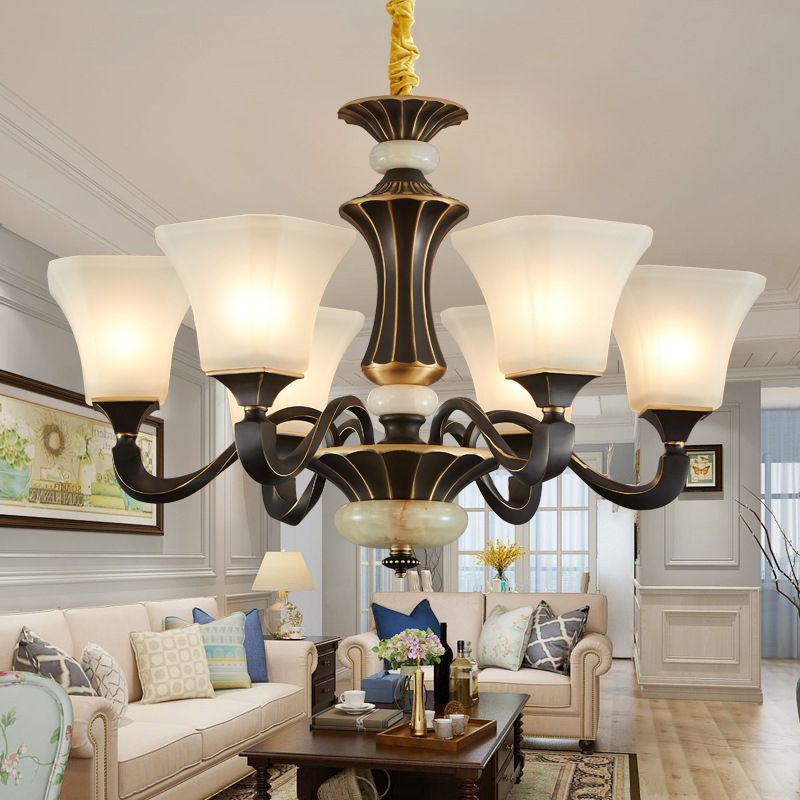 Bell Glass Chandelier Hanging Light Fixture Antique Living Room Chandelier Light Fixtures