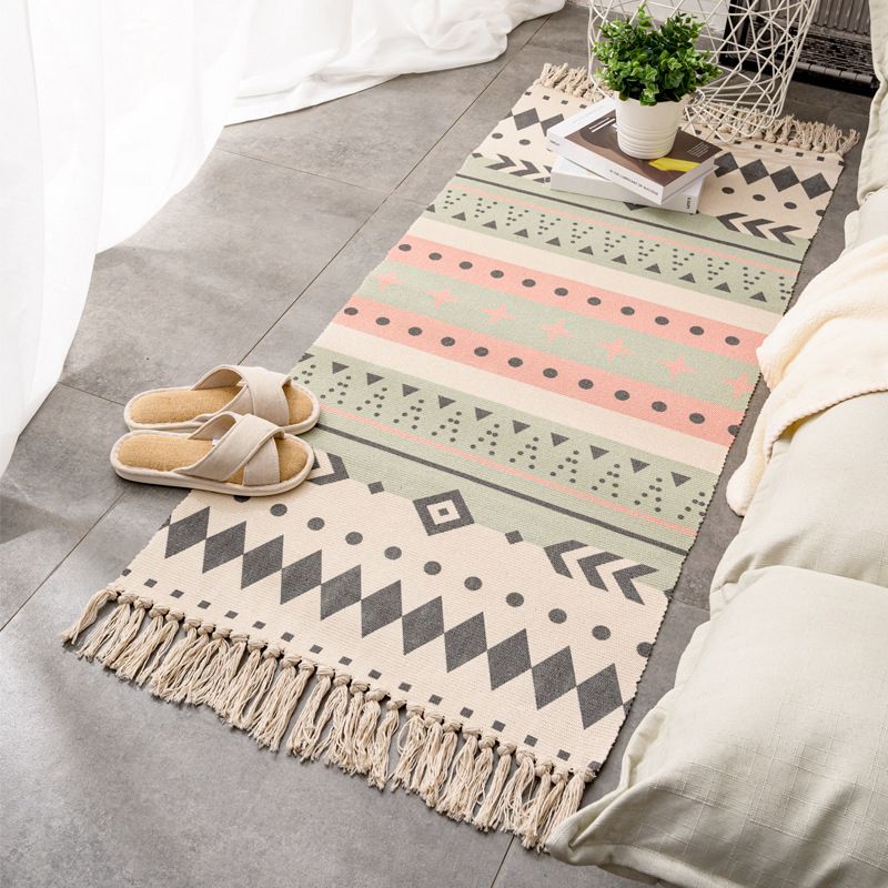 Tapis rétro multi-couleurs relaxant Machine de tapis à motifs de coton Machine intérieure lavable avec gland pour décor