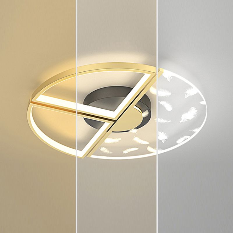Feather LED Flush Mount Light Modern Acrylic Bedroom Ceiling Light in Black-Gold