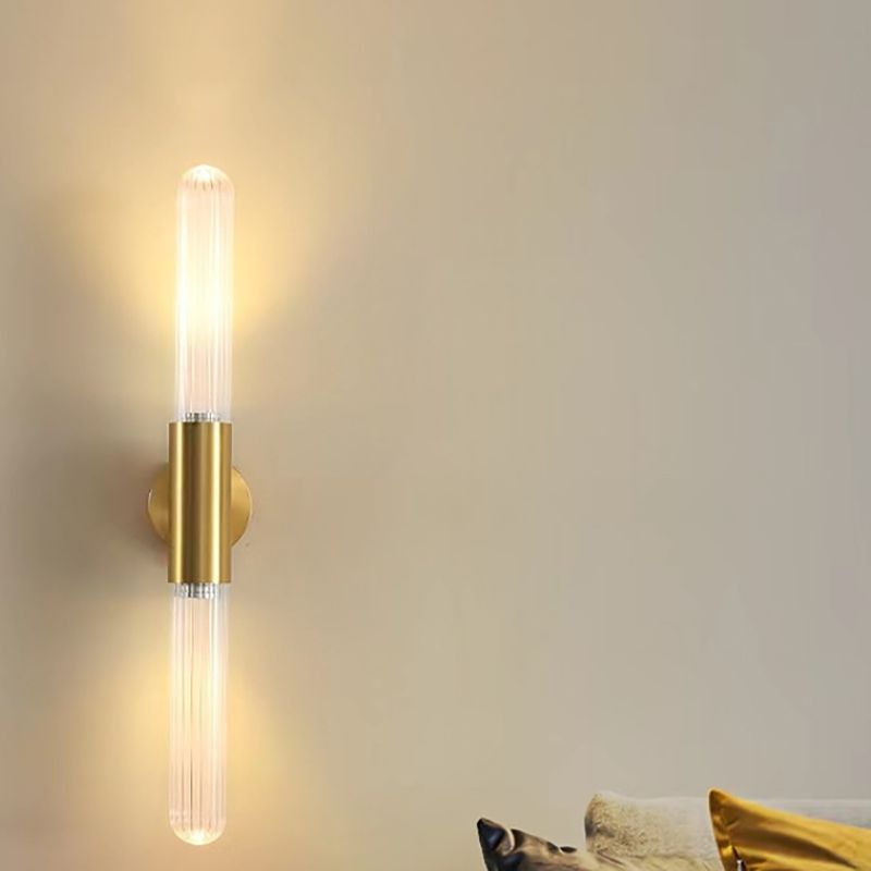 2-Light Golden Wall Mounted Sconce LED Glass Wall Light for Living Room