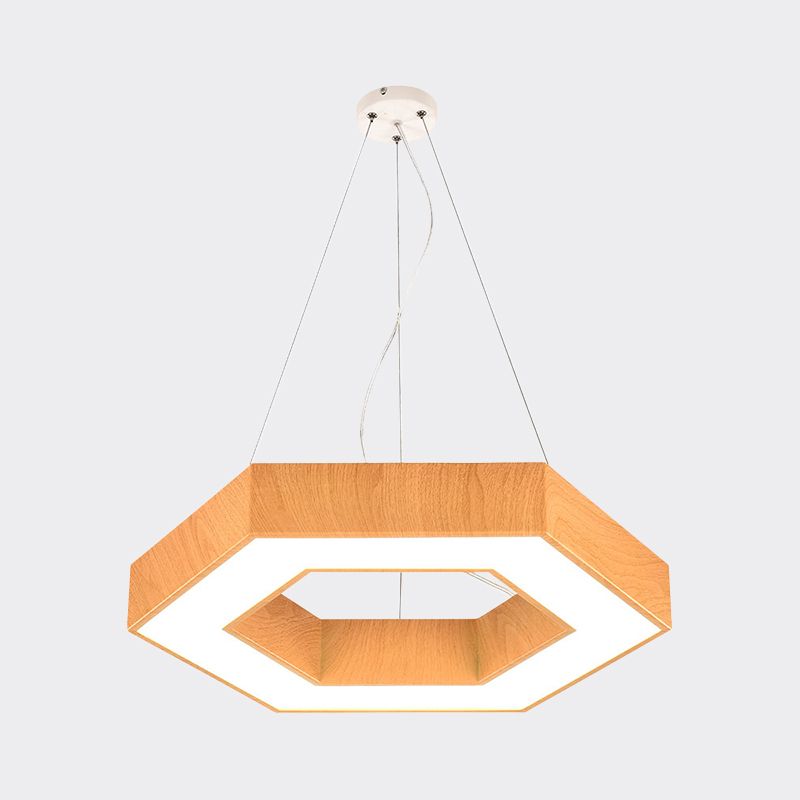 16"/23.5" Wide Wood Hexagon Hanging Lighting Modern Led Beige Ceiling Pendant Lamp with Recessed Diffuser