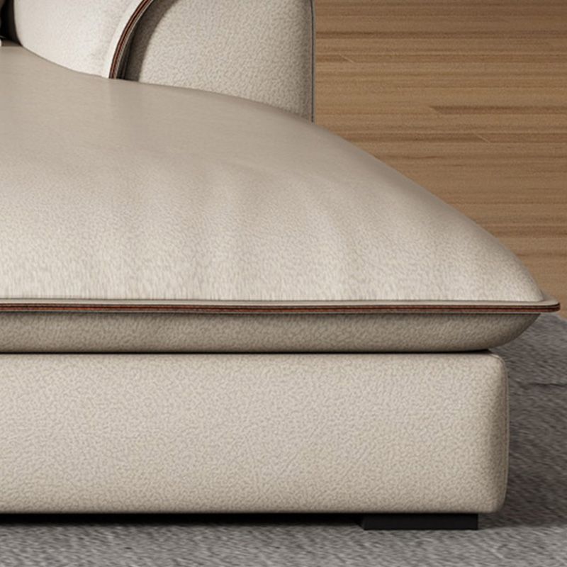 Beige Faux Leather Sectional Sofa Stain-Resistant Sofa for Living Room