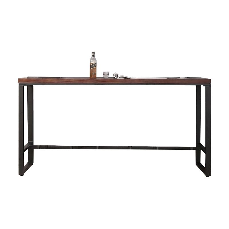 Industrial Bar Wine Table Solid Wood Top Bistro Table with Black Base