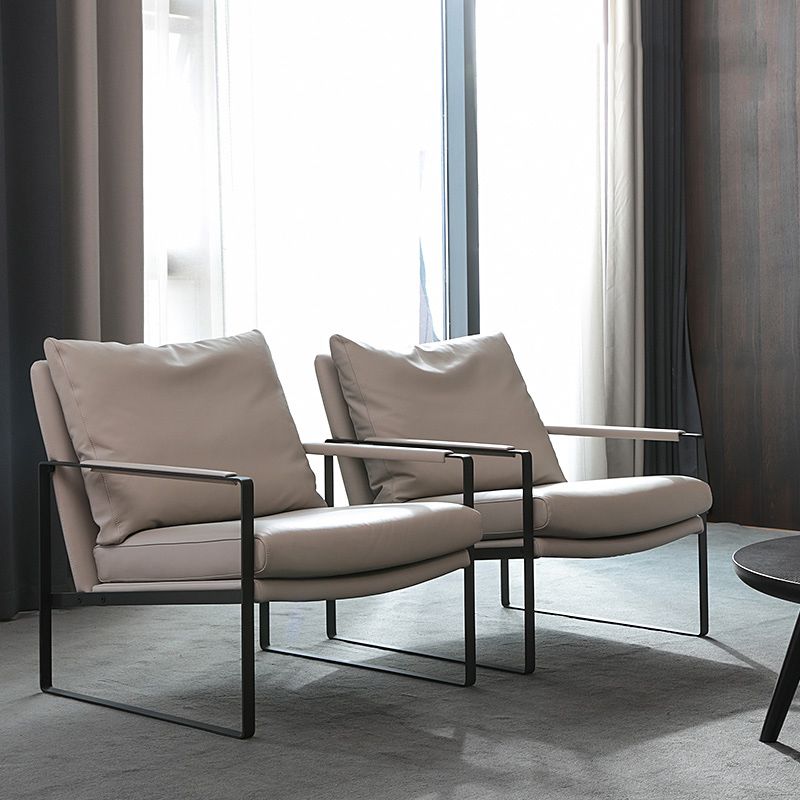 Mid-Century Modern Sled Arm Chair Leather Accent Armchair for Bedroom and Living Room