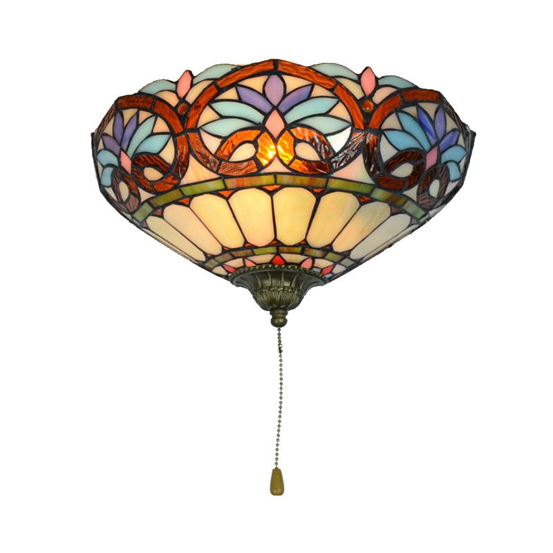 Victorian Wall Lighting with Pull Chain 1 Light Stained Glass Wall Sconce for Living Room