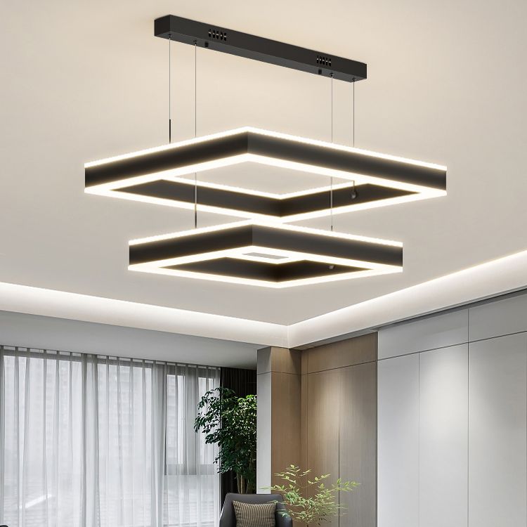 Luces de lámpara de araña de forma cuadrada moderna accesorios de iluminación de araña de metal en negro