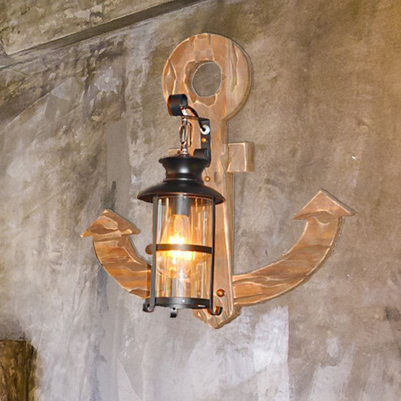 Industrial Cylinder Sconce Lamp Single Bulb Clear Glass Wall Mounted Light in Black with Cage