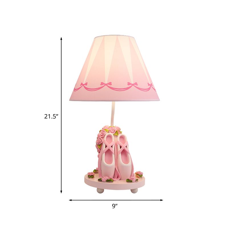 Ballet Shoes's Girl's Bedside Night Lamp Resin 1 Cabeza de la mesa de estilo para niños con tono de cono en rosa