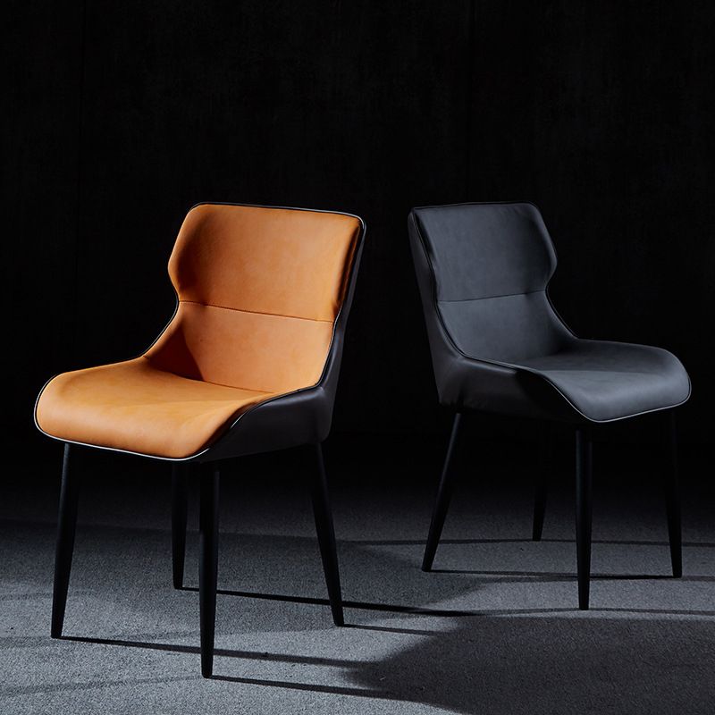 Modern Leather Dining Side Chair Indoor Wingback Chair with Black Legs