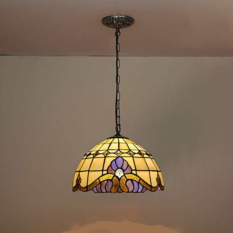Mediterranean Suspended Lighting Fixture Tiffany Style Bowl Pendant Lighting for Living Room