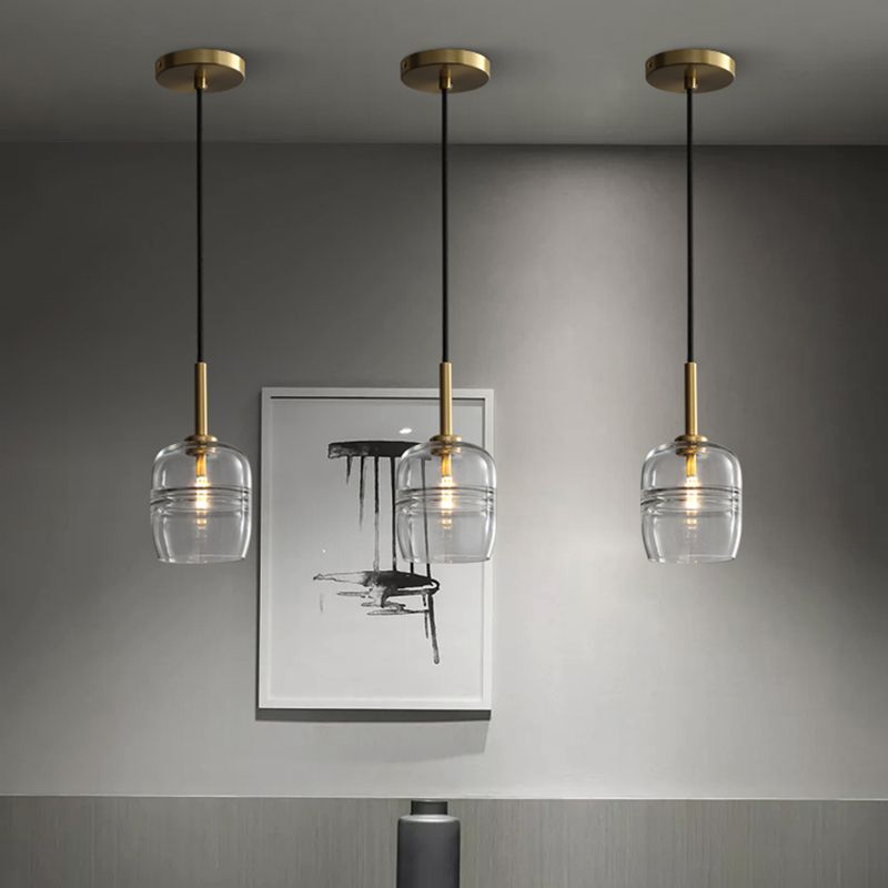 Clear Glass Jar Hanging Lamp Minimalism 1 Bulb Brass LED Pendant Ceiling Light for Dining Room