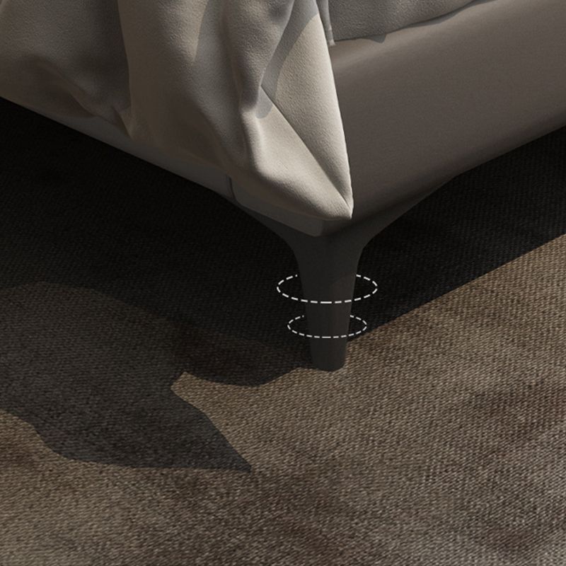 Contemporary Wooden Bed Frame Dark Grey Genuine Leather Standard Bed