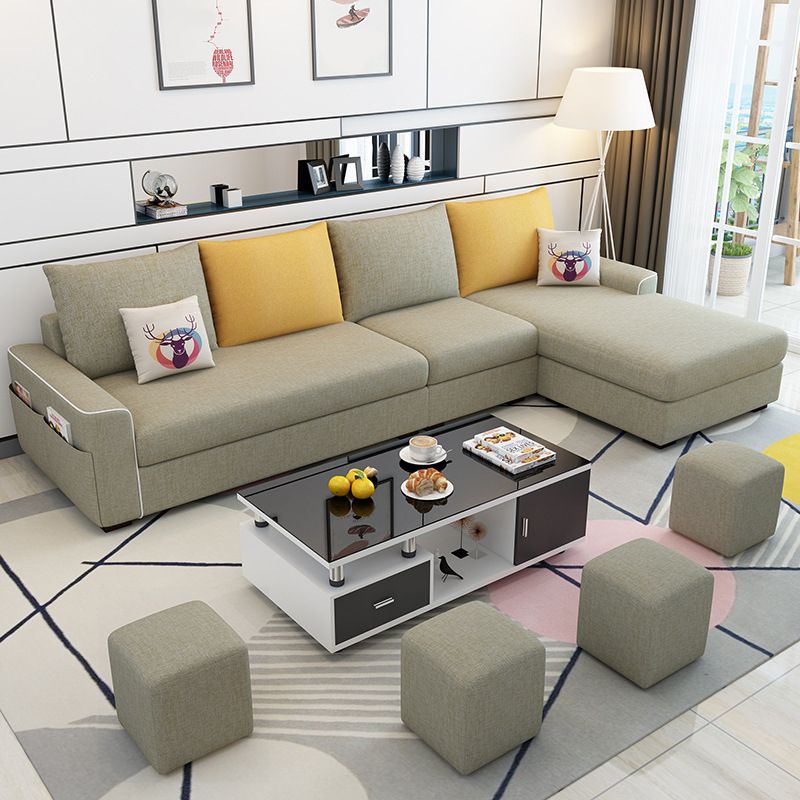 L-Shape Sofa Cushion Back Linen Blend Square Arm Sectional with Storage and Slipcovered