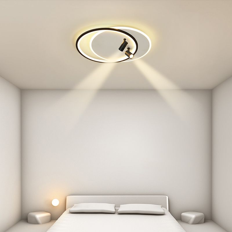 Plafonniers encastrés à LED noirs à 2 lumières, plafonnier ovale en aluminium pour chambre à coucher