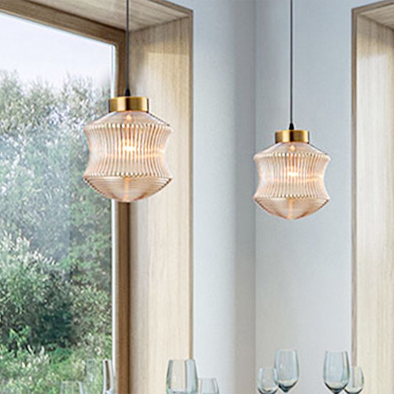 Laterne Anhänger Licht zeitgenössischer Bernstein/Rauch graues Prismatglas 1 hellgold hängende Deckenleuchte