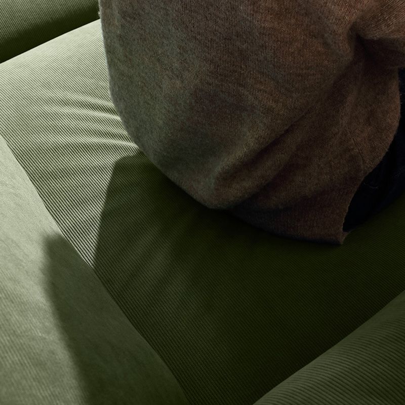 Modern Style Corduroy Sofa 30.7" High Square Arm Sofa in Green