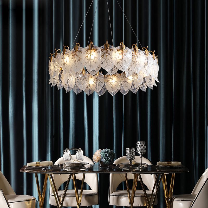 Leaf Chandelier Light Fixture Modern White Glass Pendant Lighting for Restaurant