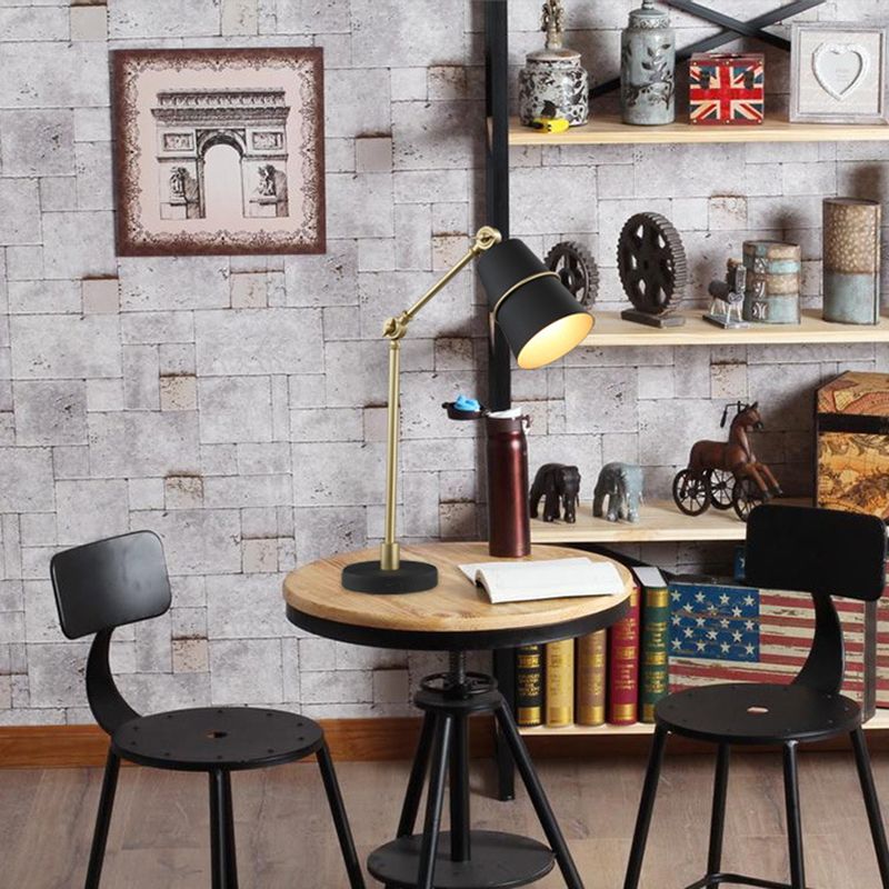 Lámpara de lectura de brazo colgante posmoderno 1 cabezal de la mesa de dormitorio con sombra de cono