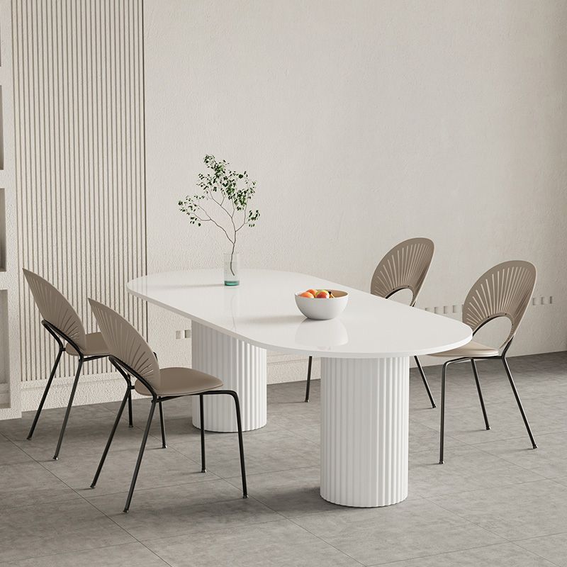 Stone Top Dining Table Modern Oval Dining Table in White with Double Pedestal