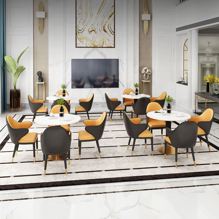 1/2/4/5 Pcs Metal Glam Dining Room Set with Round Table and Arm Chairs Dinette Set