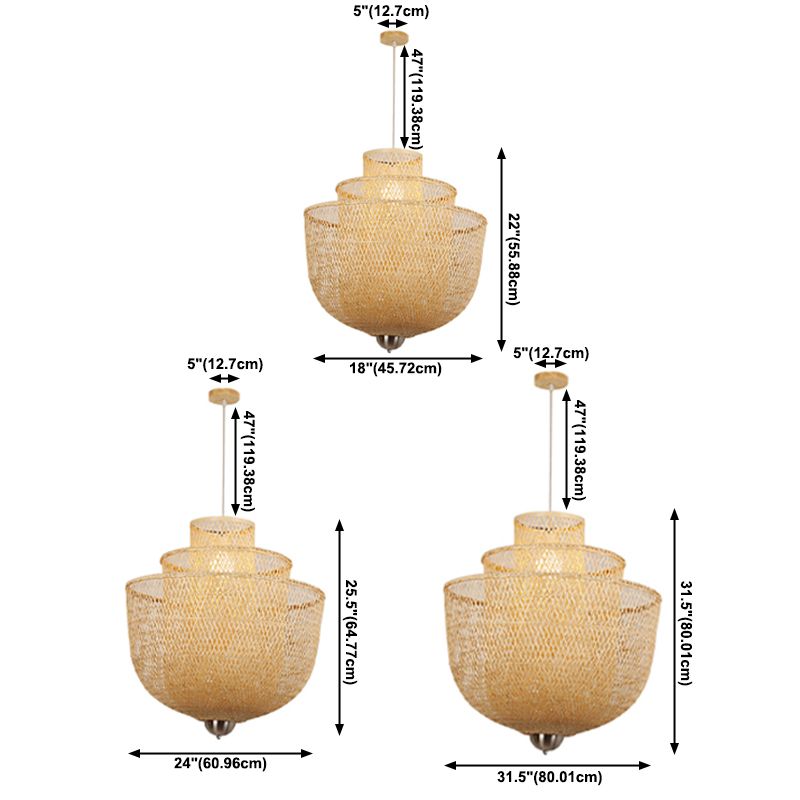 1-Light Rattan Japanese Pendant Light Beige Down Lighting for Dining Room