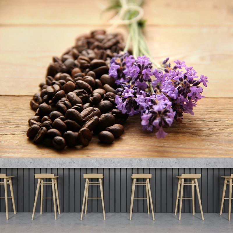 Coffee Beans Mural Wallpaper Stain-Resistant Wall Covering for Coffee Shop