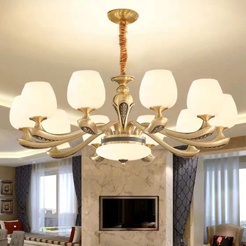 Tulpe weißes Glas hängend Kronleuchter zeitgenössischer Gold Suspension Anhänger Licht für Wohnzimmer